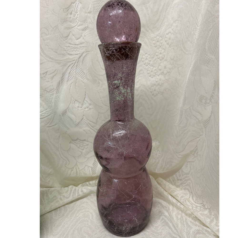 Vintage MCM Purple Spaghetti String Glass Decanter Handmade Blown Made in Spain